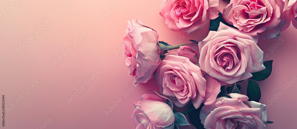 Stunning image featuring roses in a trendy Conch Shell color background for use as wallpaper wedding card or website banner with ample copy space Paper texture adds an extra dimension to the photo Stunning image featuring roses in a trendy Conch Shell color background for use as wallpaper wedding card or website banner with ample copy space Paper texture adds an extra dimension to the photo