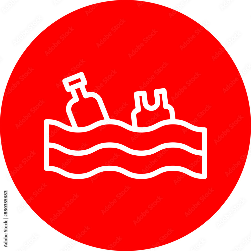 Water Pollution Vector Line White Circle Red Water Pollution Vector Line White Circle Red