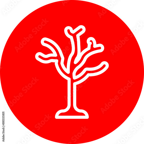 Dry Tree Vector Line White Circle Red