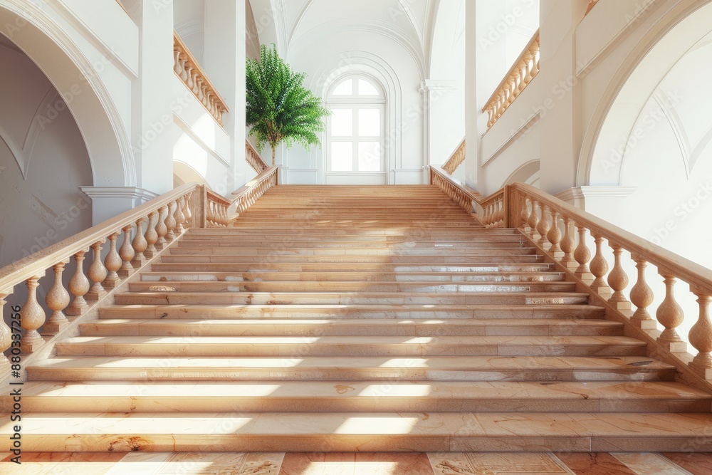 Elegant Fusion of Styles: Interior View of Contemporary Baroque Building with Modern Staircase Elegant Fusion of Styles: Interior View of Contemporary Baroque Building with Modern Staircase