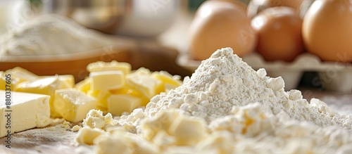 Close up of flour butter an...