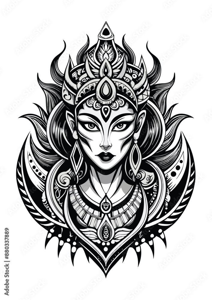 Fototapeta premium Abstact Tattoo Actrees Face in black and white Illustration Vector (24)