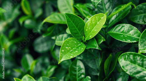 Organic Green Tea Extract in Natural Herbal Environment with Fresh Leaves, Wellness Concept