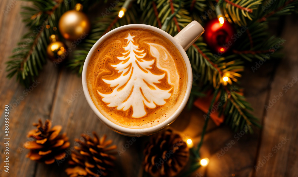 closeup of a coffee latte art of Christmas tree seen from above in the cafe, winter wallpaper cappuccino art
closeup of a coffee latte art of Christmas tree seen from above in the cafe, winter wallpaper cappuccino art