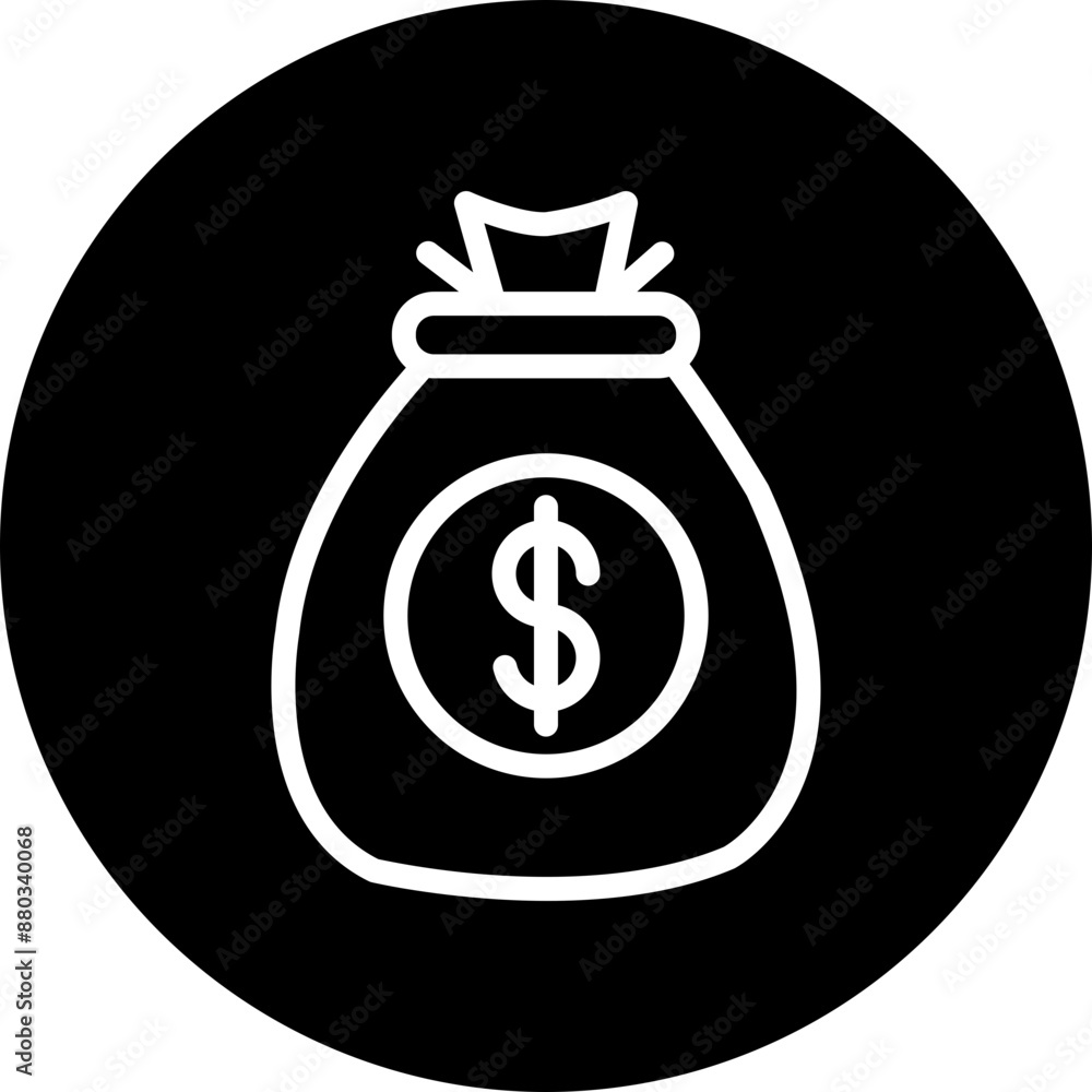 Money Bag Vector Line White Circle Black Money Bag Vector Line White Circle Black
