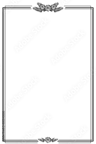 Vector - Border or frame with rose and leaves on black color. End of life , RIP, Wedding concept. Can be use for  invitation card, label, web.  Copy space.