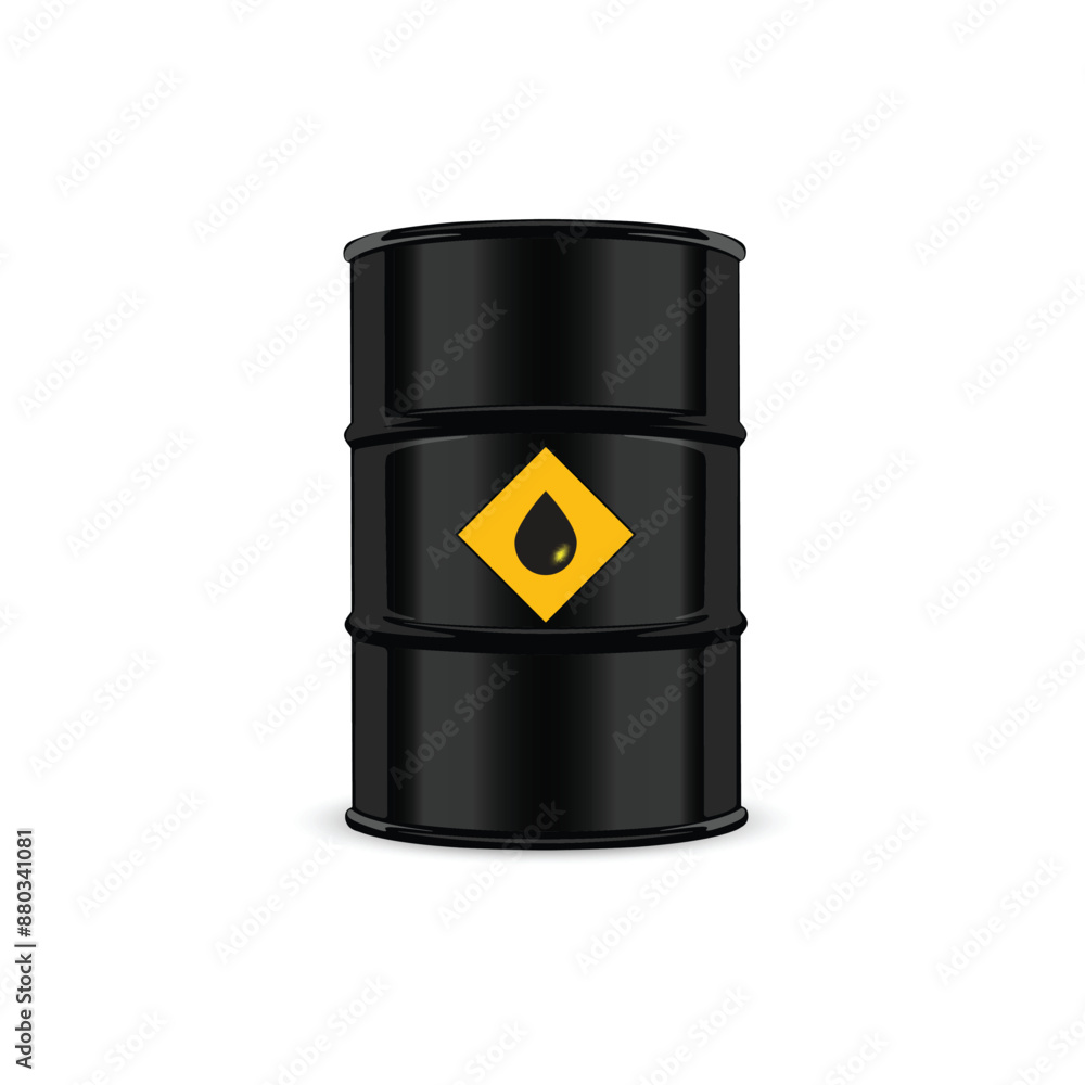 Black barrel with yellow oil symbol, standing upright, isolated. Vector Black barrel with yellow oil symbol, standing upright, isolated. Vector