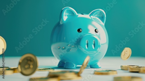 The blue piggy bank photo