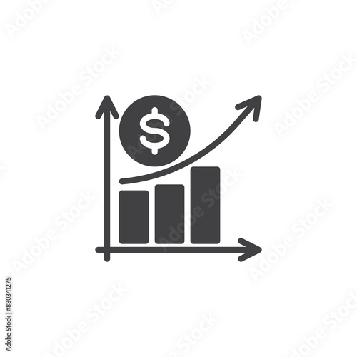 Bar chart with an upward arrow and a dollar sign vector icon