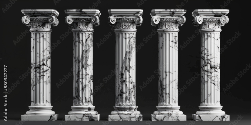 Obraz premium Pillars Columns. Classic Greek Marble Columns in White against Black Background