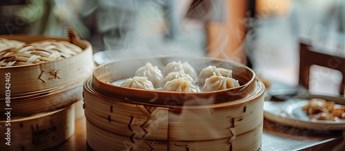 Blurry steamed dumplings in...