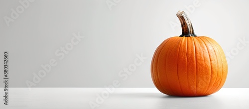 A pumpkin displayed on a wh...