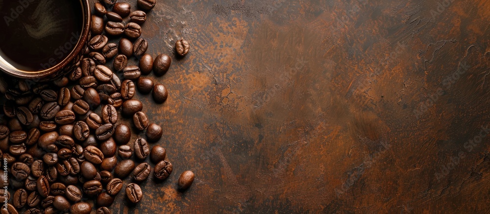 Coffee beans scattered on the table next to a blank copy space image Coffee beans scattered on the table next to a blank copy space image