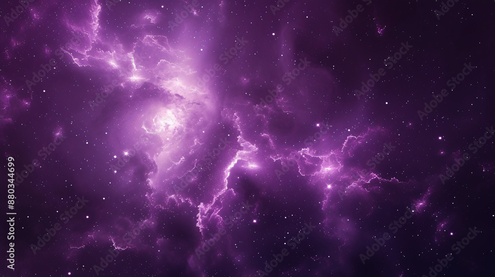Naklejka premium 紫色の銀河 - 美しい星雲と輝く星々の宇宙背景.