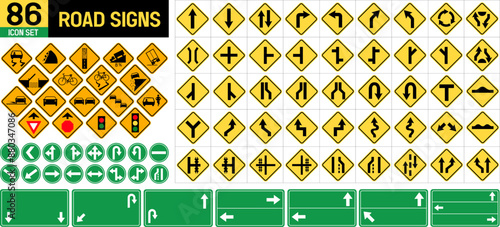 Road traffic sign collection, street sign road mark traffic sign vector illustration.