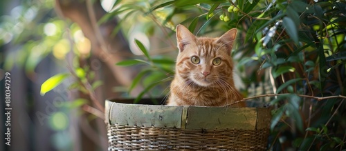 An adorable orange cat perc...
