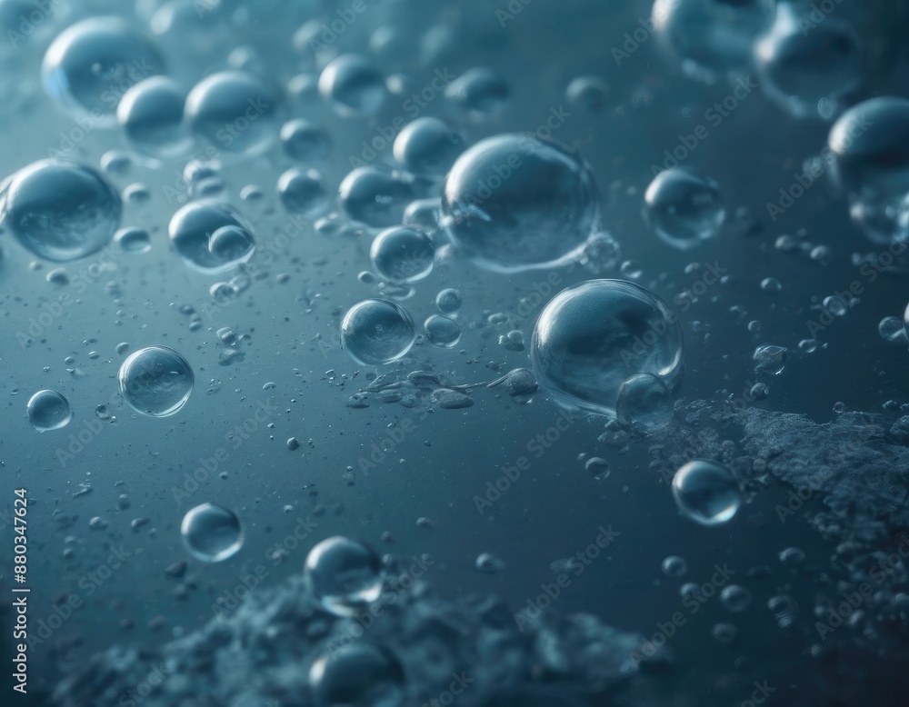 Close Up of Water Droplets on a Blue Surface. Generative AI Close Up of Water Droplets on a Blue Surface. Generative AI