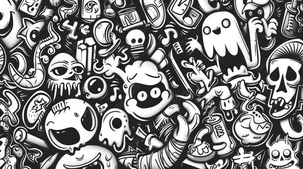Stylish hand-drawn doodles and sketches in black and white. Stylish hand-drawn doodles and sketches in black and white.