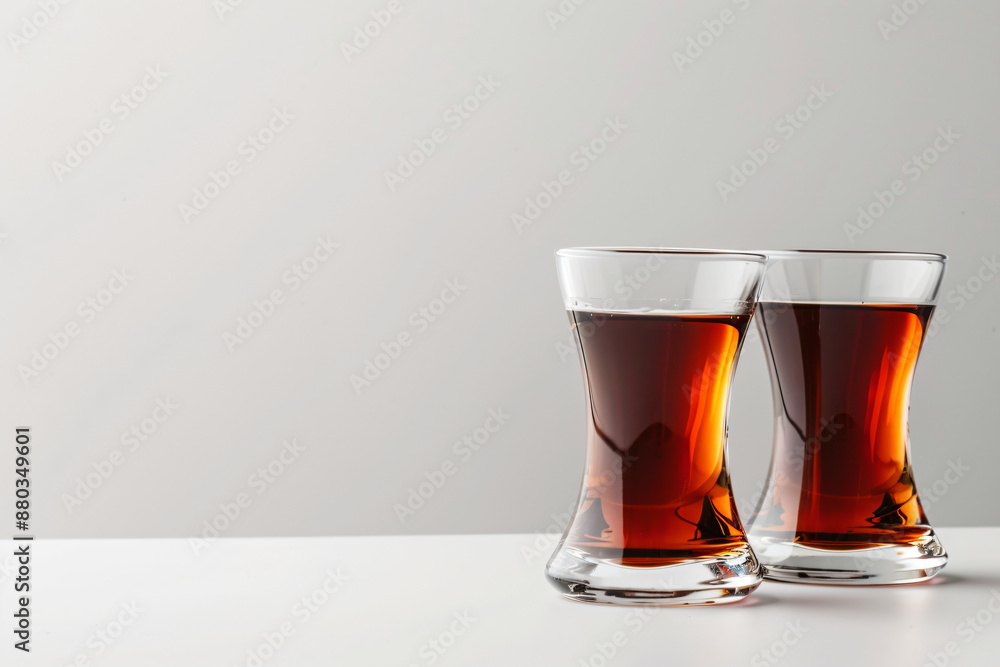 two glasses of tea sit on a table two glasses of tea sit on a table