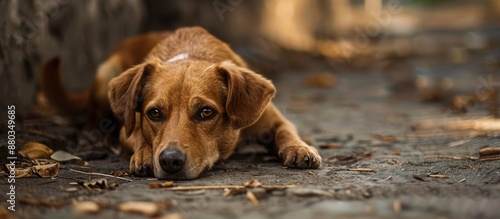 A brown dog peacefully rest...