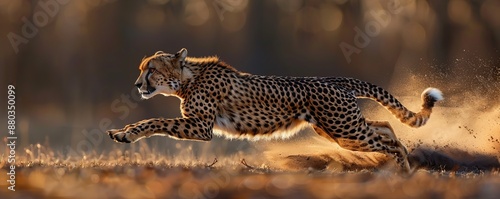 Sleek cheetah running at full speed