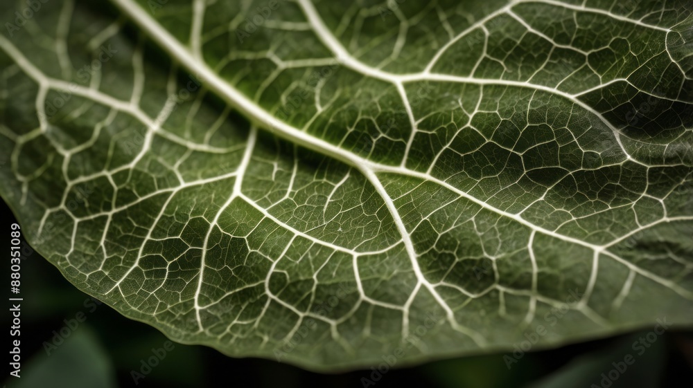 A macro close-up of a vibrant green leaf reveals a network of veins and a textured surface A macro close-up of a vibrant green leaf reveals a network of veins and a textured surface