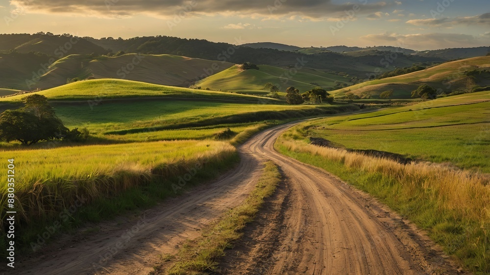 Beautiful views of the winding dirt road stretching across the fields to the mountains. Beautiful views of the winding dirt road stretching across the fields to the mountains.