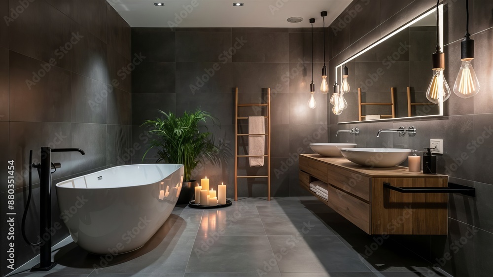 Sleek light bathes a contemporary bathroom with a new soaking tub and glass-enclosed shower Sleek light bathes a contemporary bathroom with a new soaking tub and glass-enclosed shower
