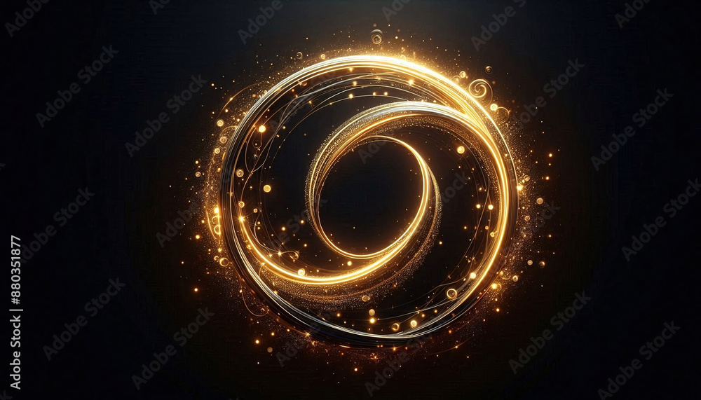 Glowing golden light effect with swirl and ring on black background Glowing golden light effect with swirl and ring on black background