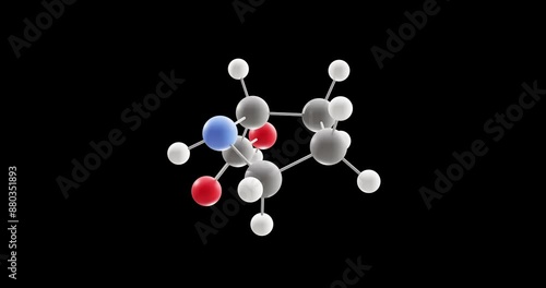 Proline molecule, rotating 3D model of proteinogenic amino acid, looped video on a black background photo