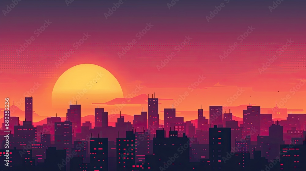 Urban cityscape silhouette with sunset hues, ideal for travel topics. Urban cityscape silhouette with sunset hues, ideal for travel topics.