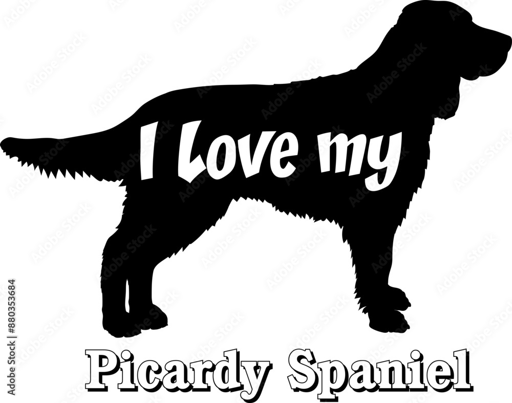 Picardy Spaniel I love my dog Dog silhouette dog breeds logo dog monogram vector Picardy Spaniel I love my dog Dog silhouette dog breeds logo dog monogram vector