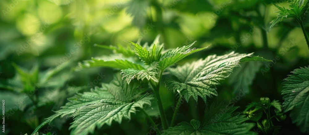 Lush green nettle in a natural setting with a blank area for text or images. Copy space image. Place for adding text and design Lush green nettle in a natural setting with a blank area for text or images. Copy space image. Place for adding text and design