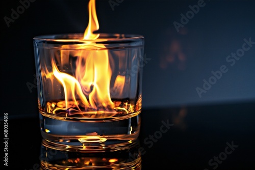 Empty glass frame with fire on black background Generative Ai © LayerAce.com