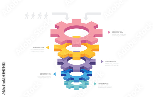 Infographic Gear Sales funnel diagram template for business. Gear concept, digital marketing data, presentation vector infographics.