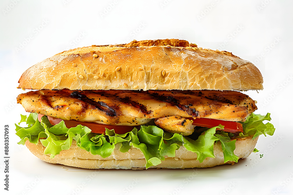 sandwich with chicken, lettuce and tomato on white background sandwich with chicken, lettuce and tomato on white background