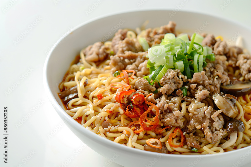 a bowl of noodles with meat and vegetables a bowl of noodles with meat and vegetables