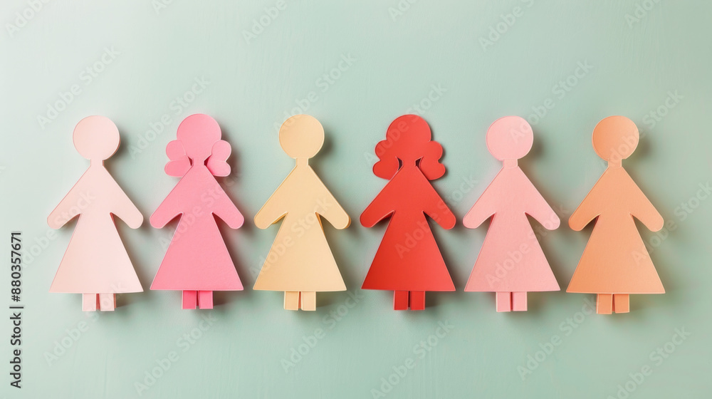 Paper dolls arranged like an equal sign on a light-colored surface. Paper dolls arranged like an equal sign on a light-colored surface.