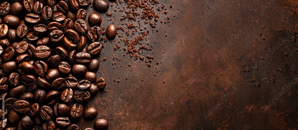 Brown coffee beans with copy space image adding texture to the background Brown coffee beans with copy space image adding texture to the background