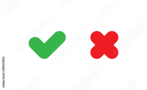 plain, bold, chubby check mark, cancel sign. confirmation and cancellation symbols concept