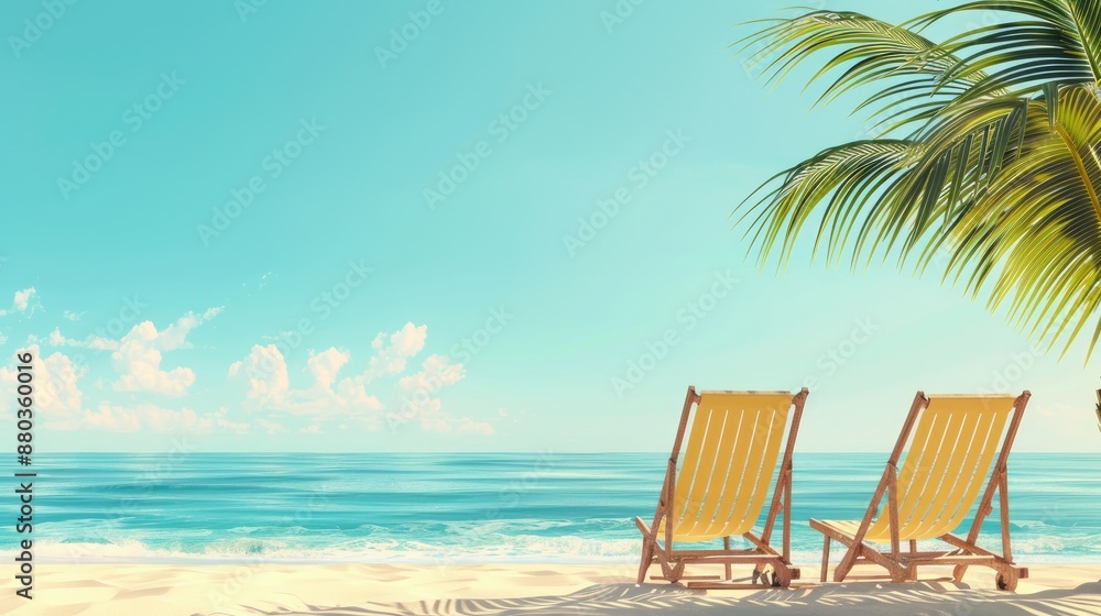 Tropical Beach Relaxation with Two Deck Chairs and Palm Tree Tropical Beach Relaxation with Two Deck Chairs and Palm Tree
