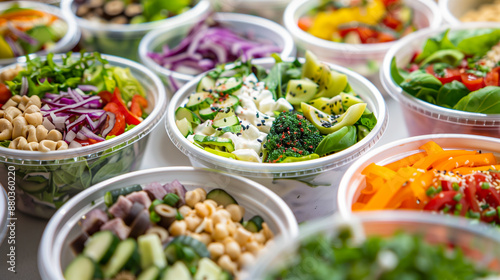 Variety of salad bowls with different toppings