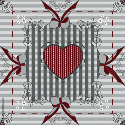  Colourfull Preppy Coquette  pattern backgrounds seamles surface pattern design,Vector Repeat pattern with  bows, hearts , frills, stripes ,checks, gingham patterns.
 photo