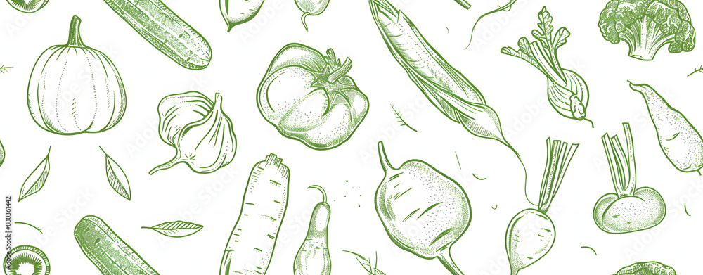 seamless pattern of line drawings of vegetables seamless pattern of line drawings of vegetables