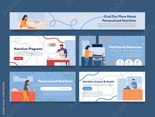 Personalized nutrition program healthy food landing page design template set isometric vector