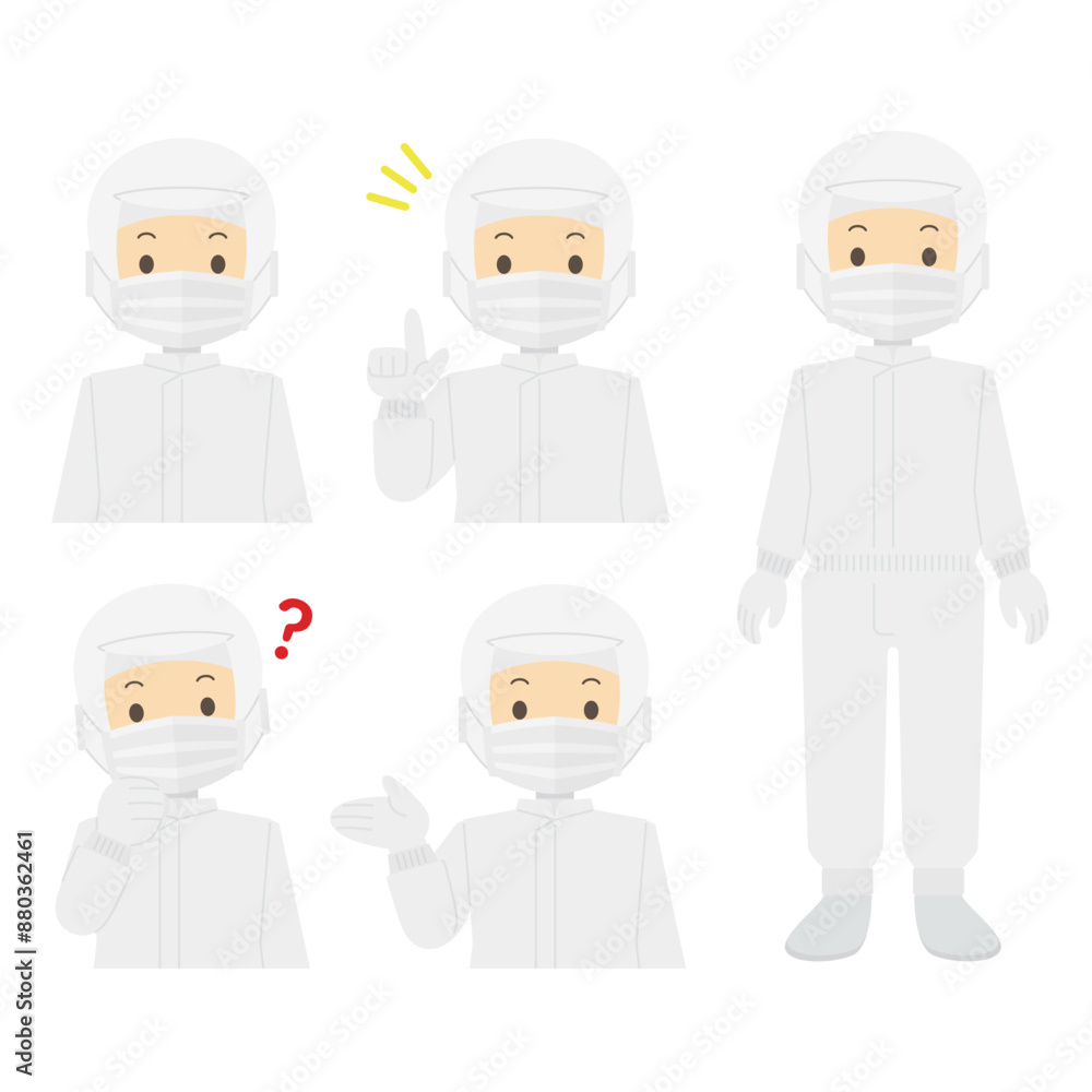 クリーンスーツを着た男性のイラスト クリーンスーツを着た男性のイラスト