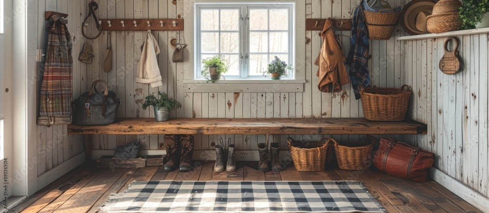 Obraz premium Rustic Entryway with Checkered Rug