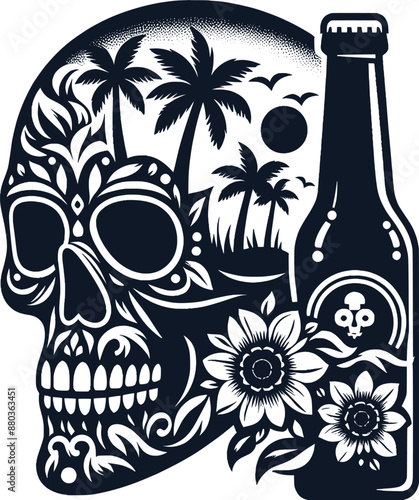 skull with a beer bottle