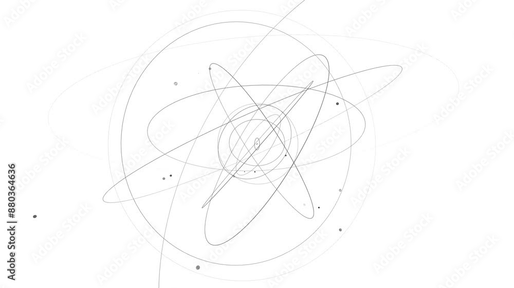Seamless loop Multiple atom-like orbital pathways on a white background ...
