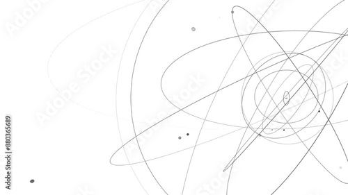 Abstract Atom-like Orbital Pathways on Light Background. The paths form a complex, interconnected, representing atomic or molecular structures in soft and clean style. Seamless loop and Copy space
